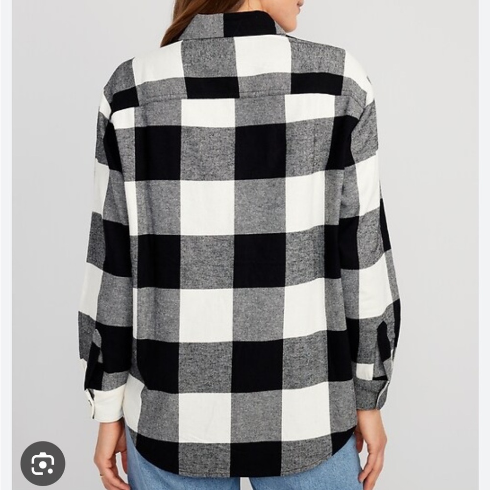 Boyfriend Fit Oversized Flannel Black & White Buffalo Check
